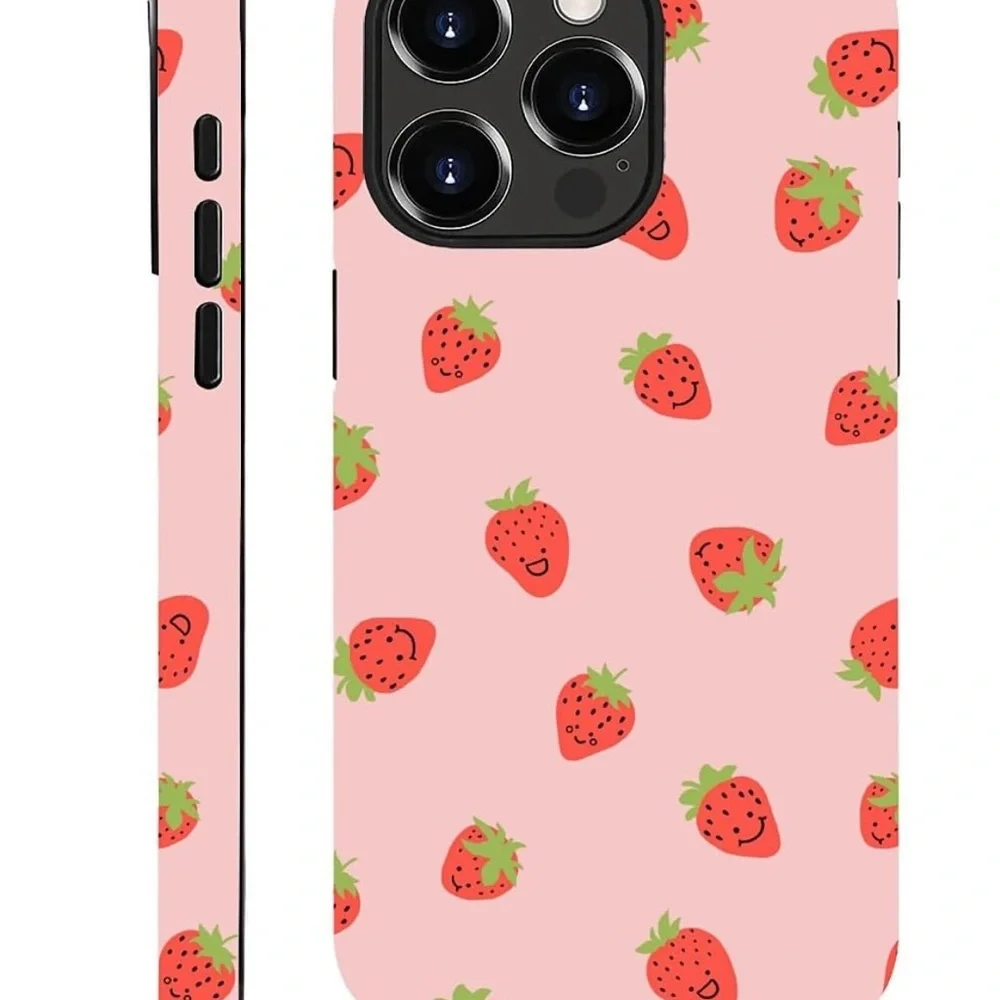 Case Compatible With For IPhone 16 Pro Max, Pink Smiling Strawberry Phone Case